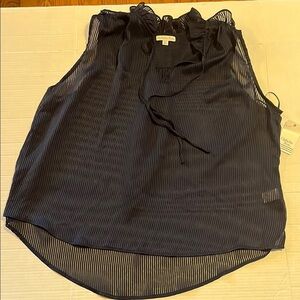 Ophelia Roe-XL-Navy blue-Sleeveless, semi sheer, Ruffled, Tie Front, blouse/top.